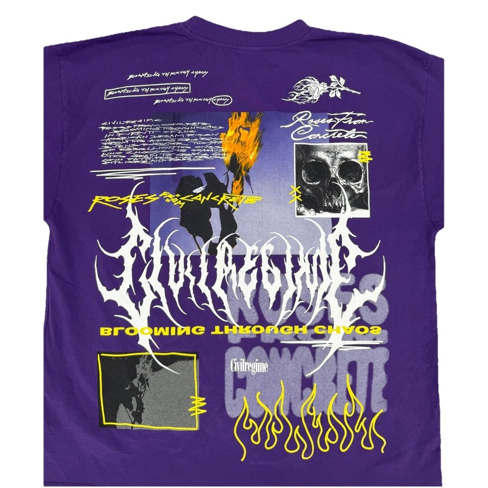 NWT‎ Civil Regime Roses From Concrete Purple Graphic Tee Skull Flame Streetwear